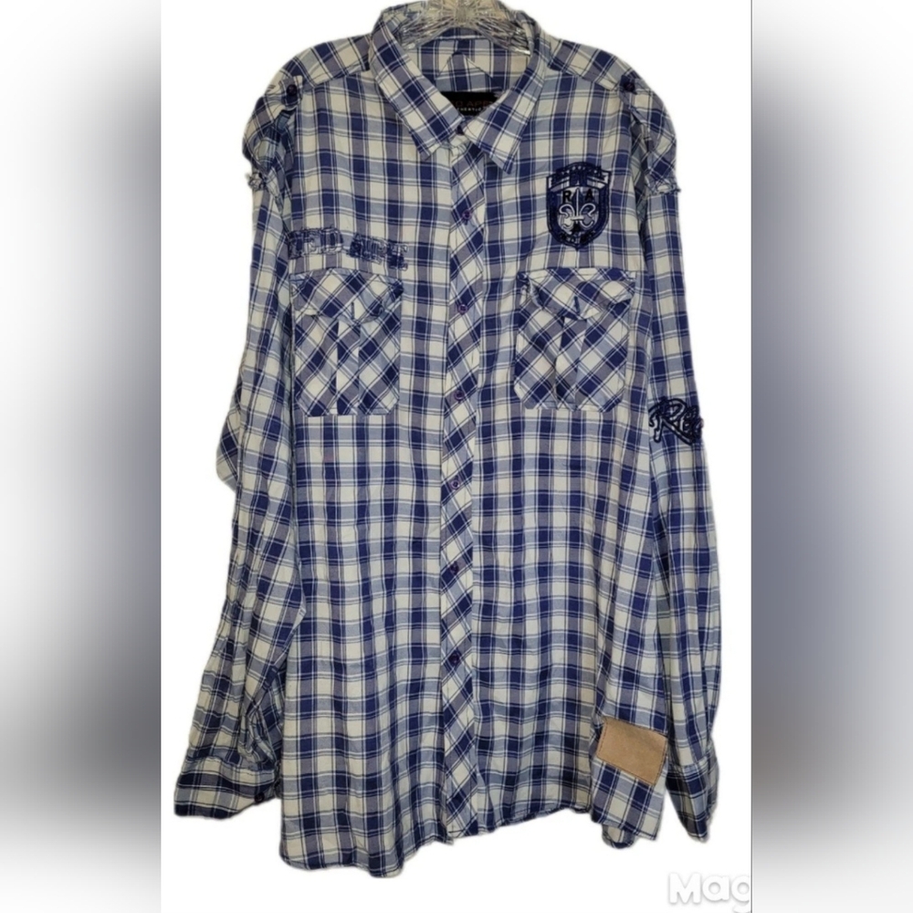 Red Ape Authentic Premium Western LS Men's 5X Embroidered Plaid Roll Tab Shirt